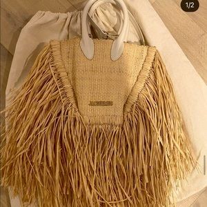 Jacquemus Tan Raffia Cross Body fringe Bag